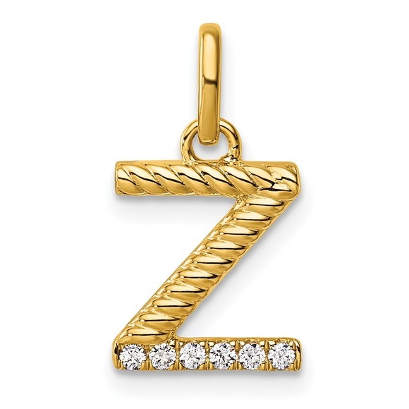 14k Yellow Gold Twisted .05 ct. Diamond Initial Z Charm